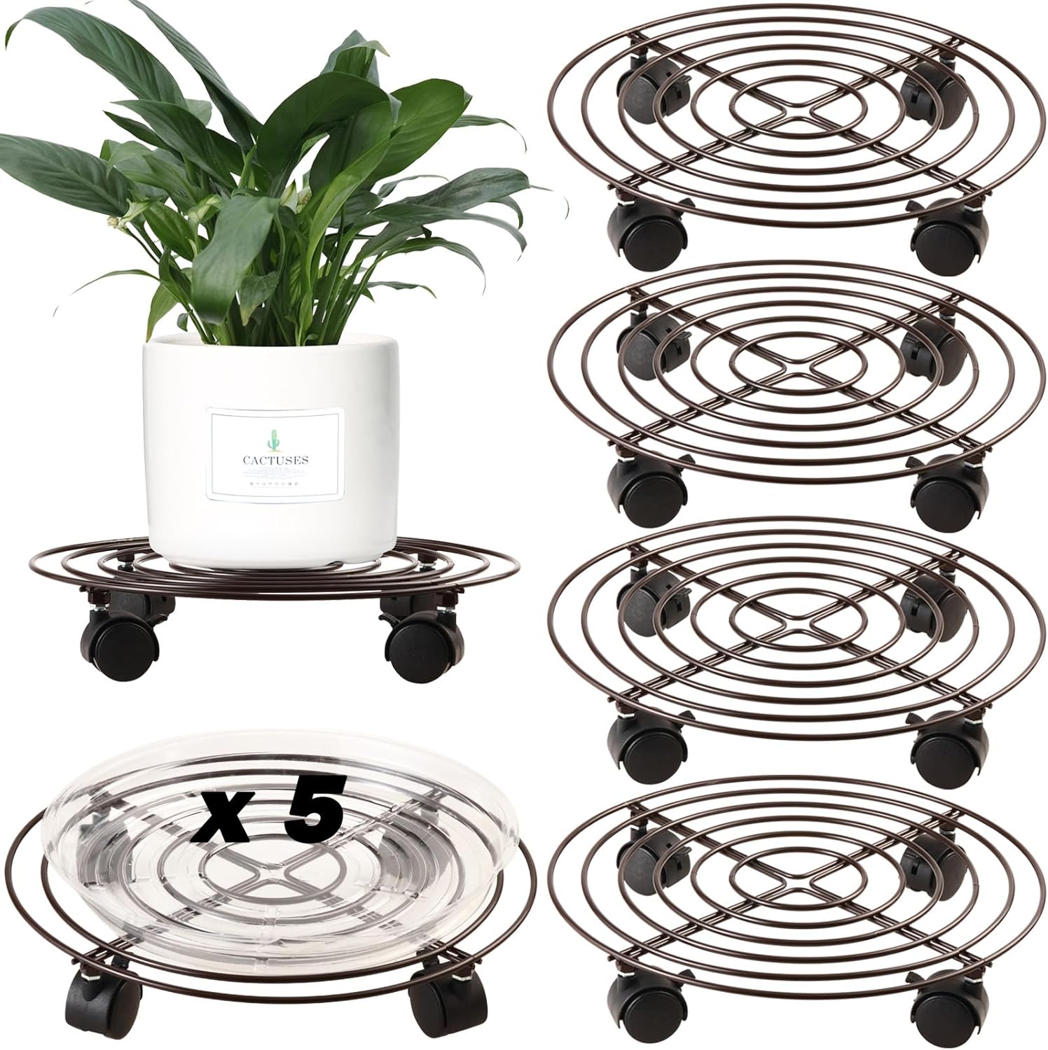 Large Metal Plant Caddy Set with Wheels for Easy Plant Moving