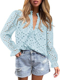 Women's Puff Long Sleeve Lace Blouse Tops - Dressy Casual V Neck