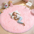 Round Fluffy Pink Rug 6ft Soft Shag Circle Rug for Bedroom