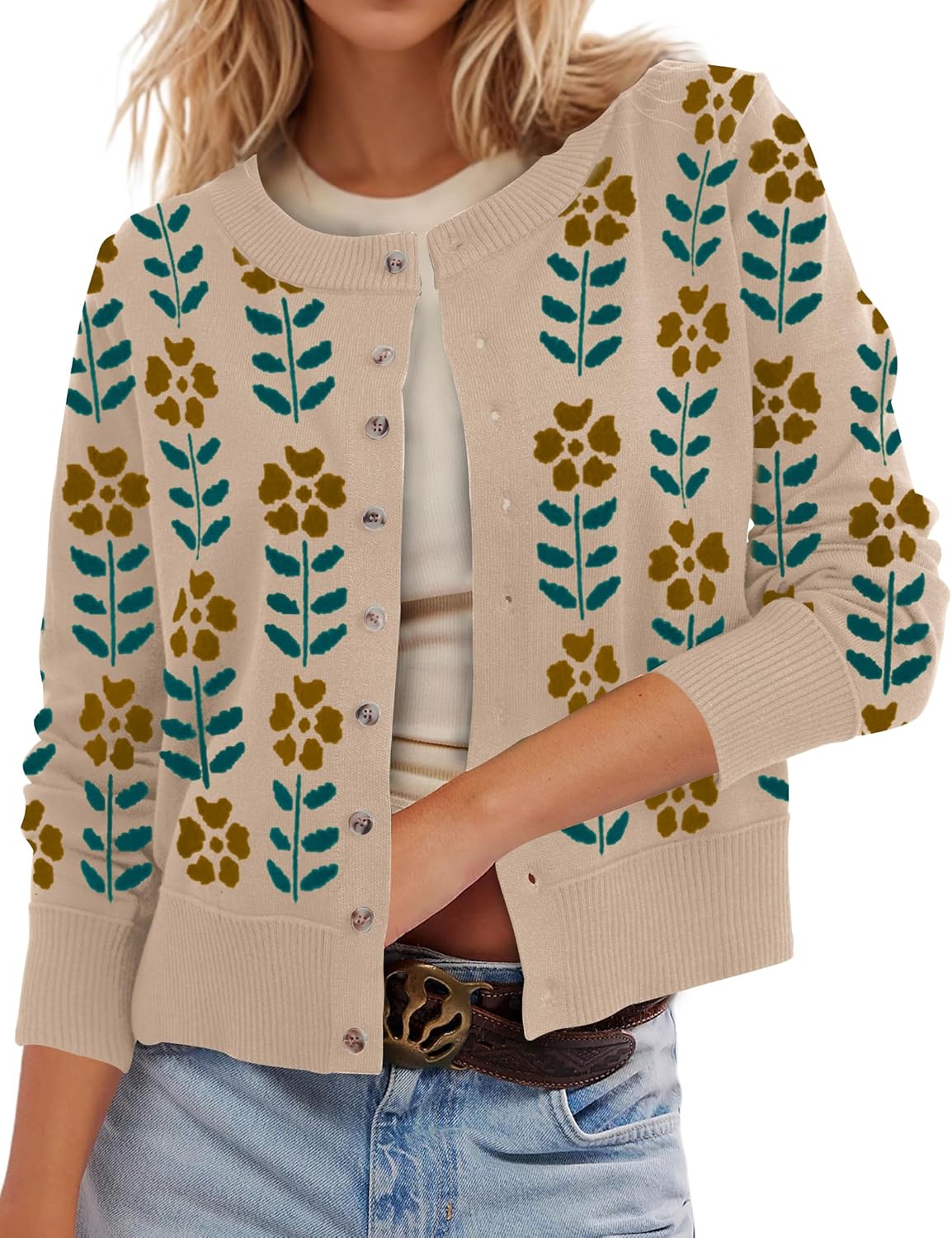 Leopard Cardigan Open Front Button Up Sweaters for Women