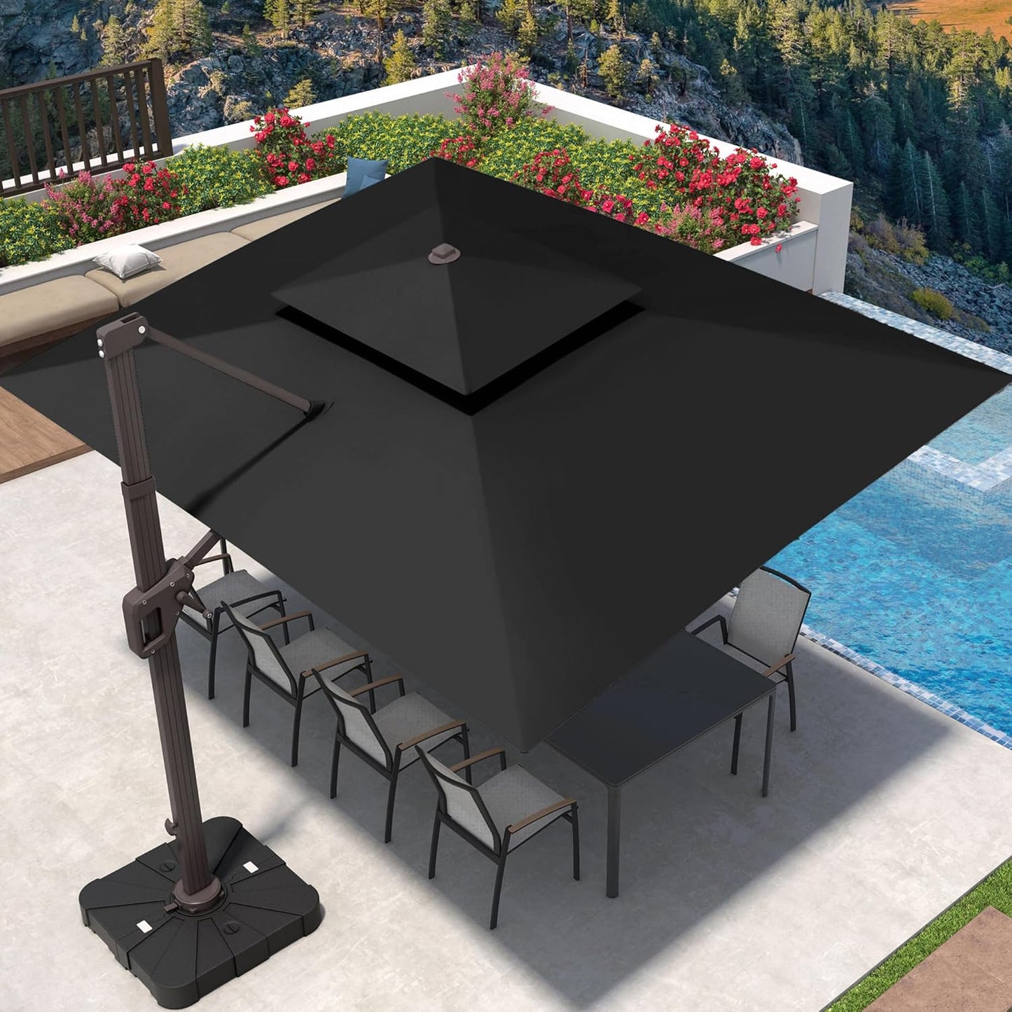 9ft X 12ft Cantilever Patio Umbrella with Base for Outdoor Use