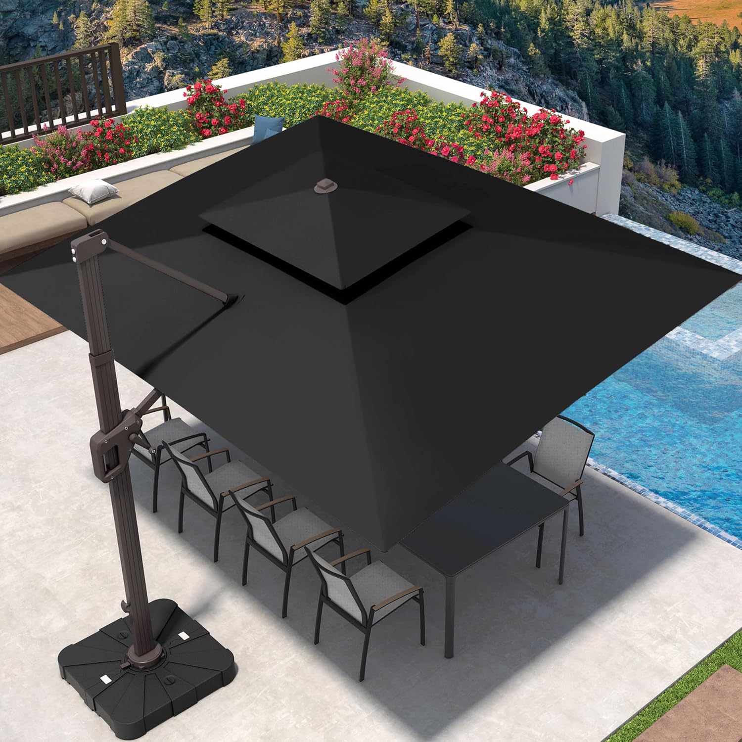 9ft X 12ft Cantilever Patio Umbrella with Base for Outdoor Use