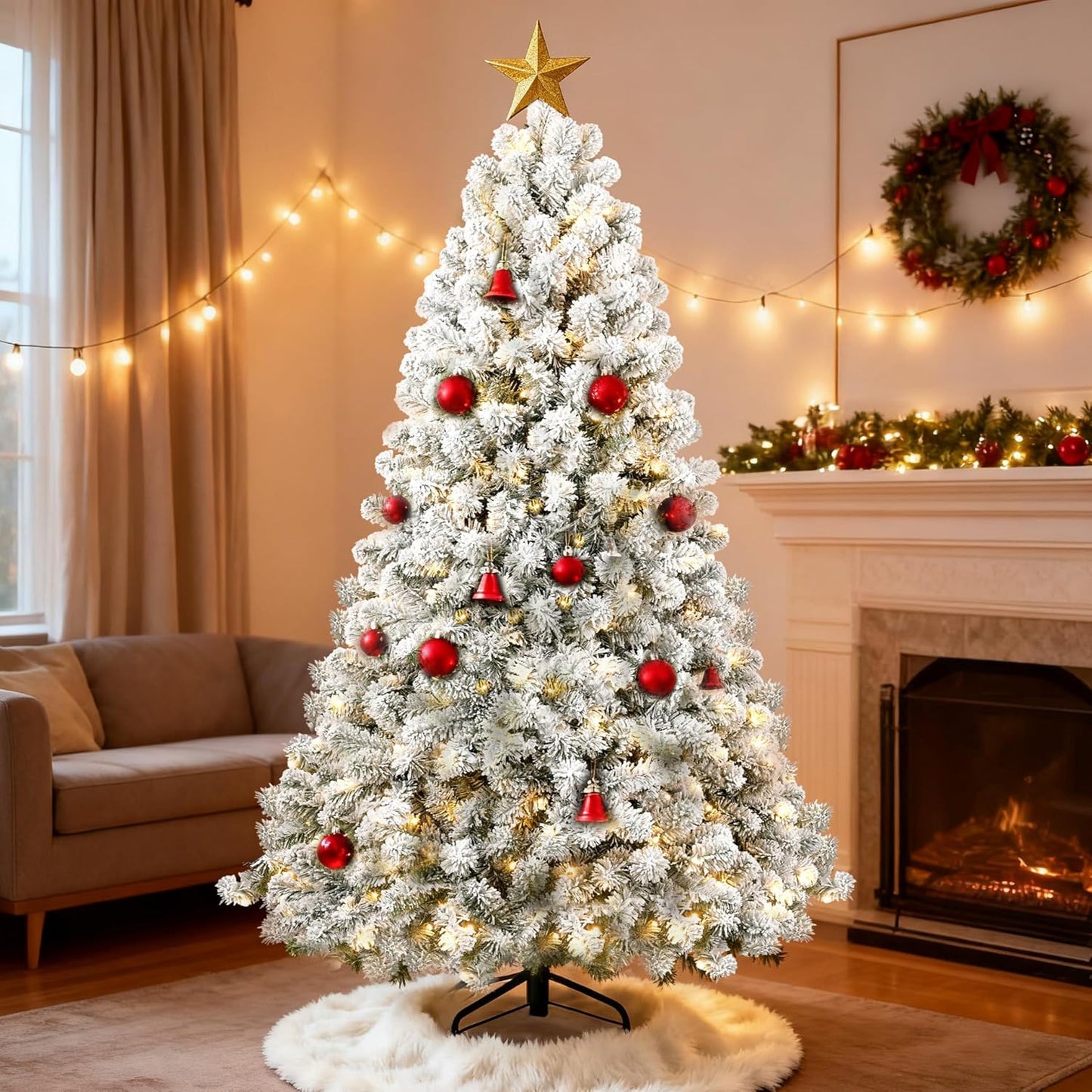 5ft Snow Flocked Christmas Tree with 200 Warm White Lights