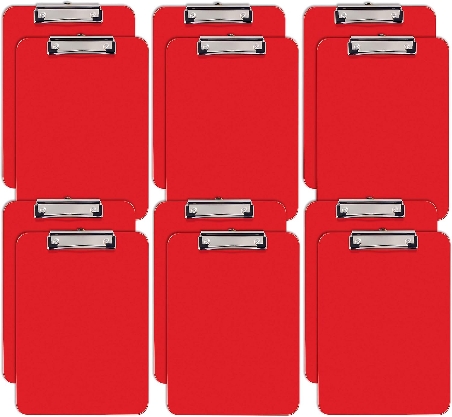 12-Pack Durable Red Clipboards, Low Profile Clip