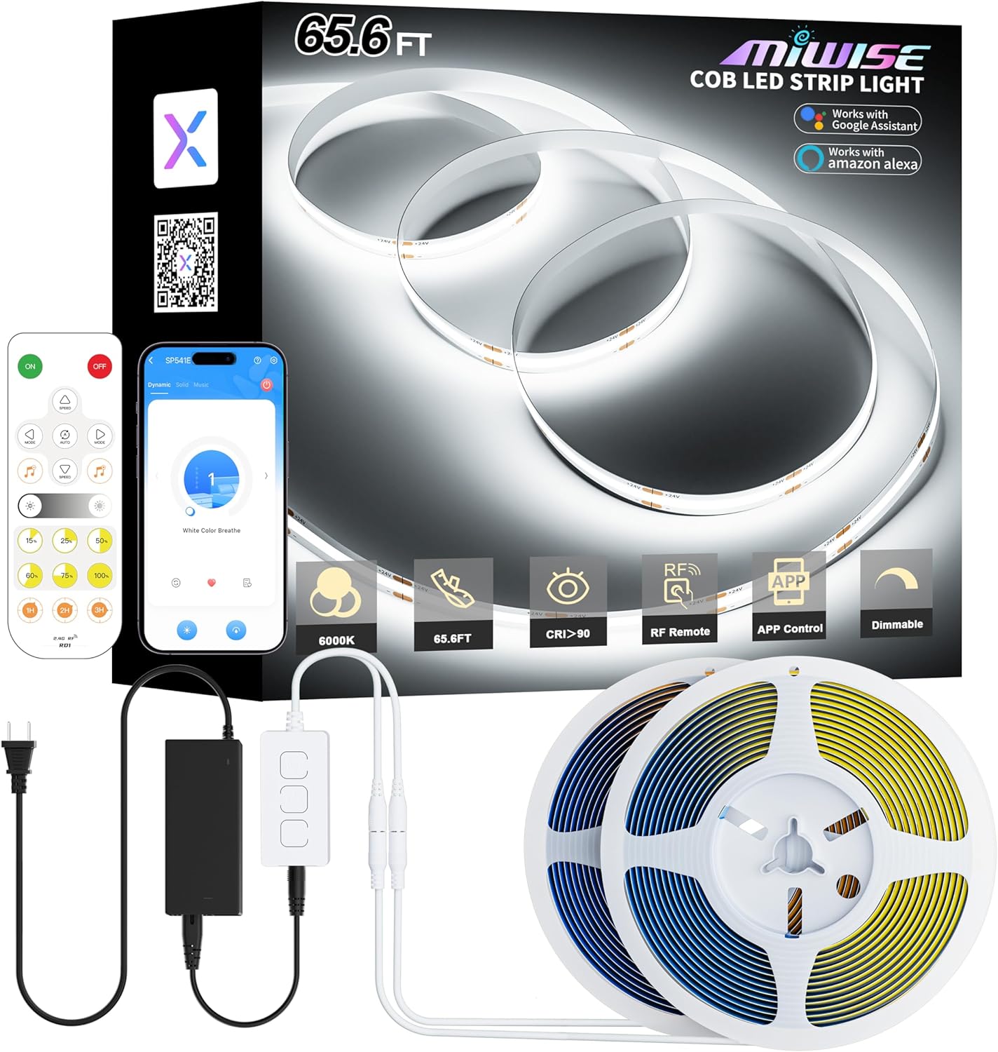 MIWISE COB LED Strip Lights 65.6ft for Bright DIY Lighting