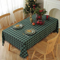 Green and Black Checkered Tablecloth 55x120 in - Cotton Linen Gingham