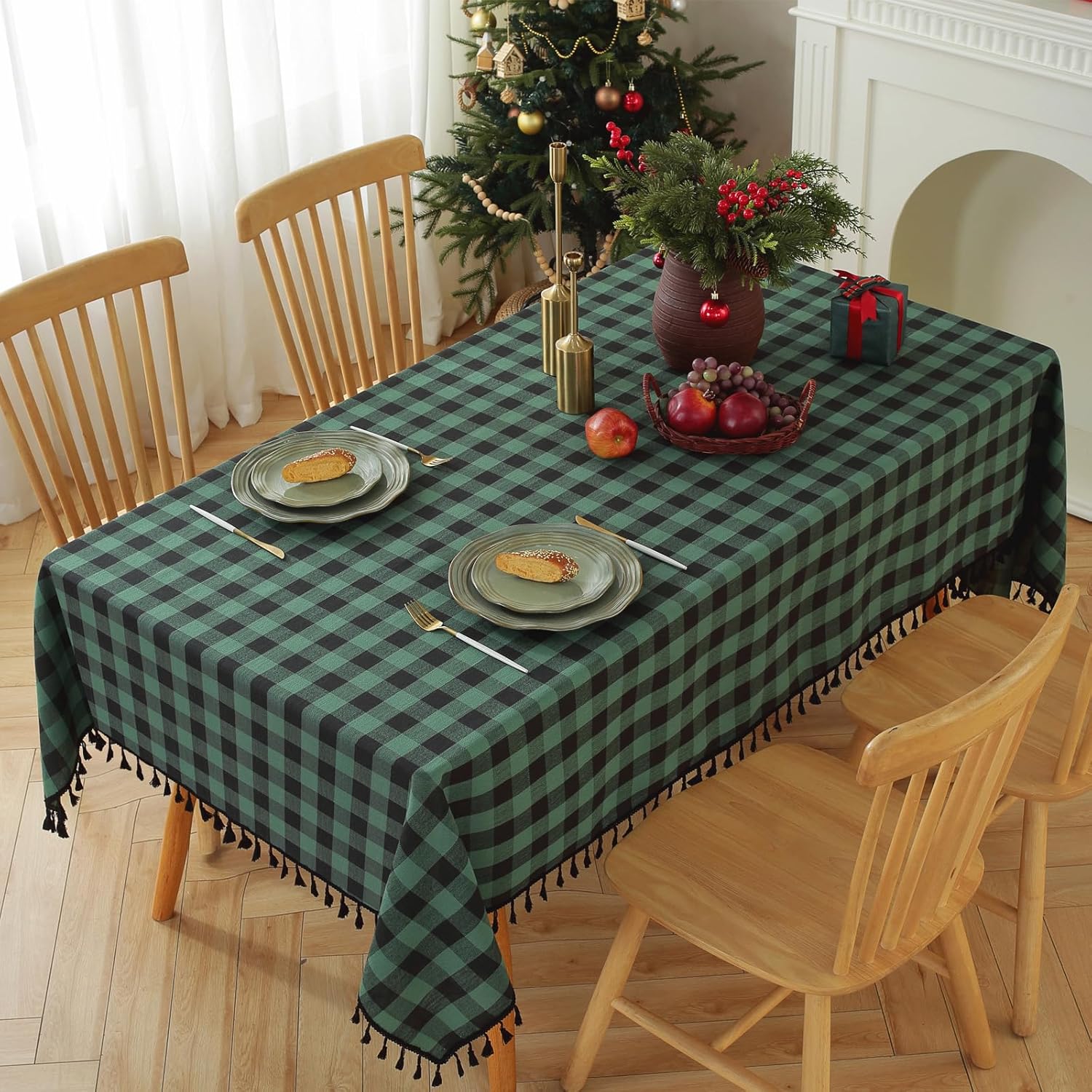 Checkered Tablecloth Rectangle Cotton Linen Fabric for Dining