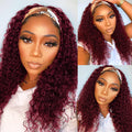Red Burgundy Headband Wigs Human Hair Deep Wave 18 in - Easy Glueless