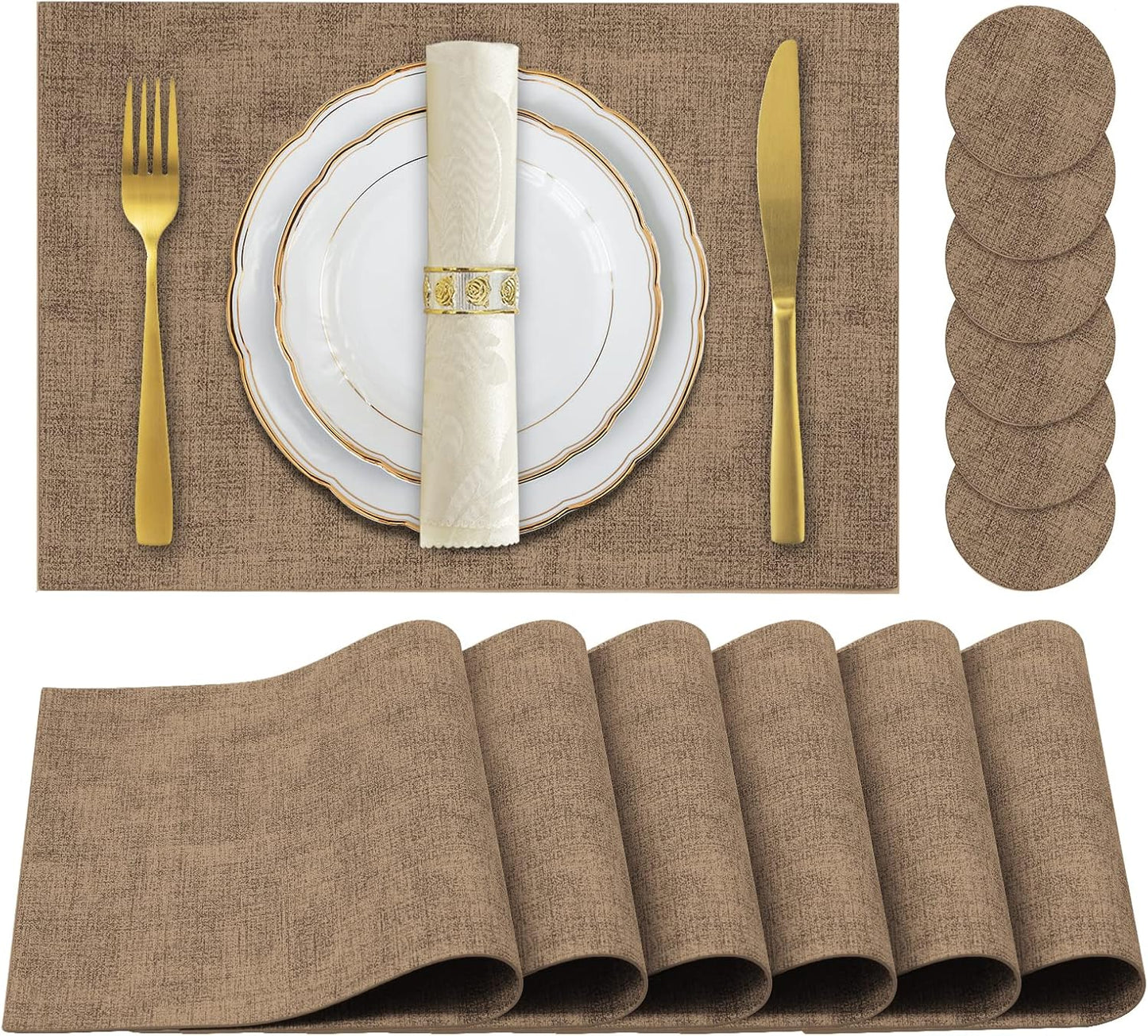 Faux Leather Placemats Set of 6 for Stylish Dining Experience