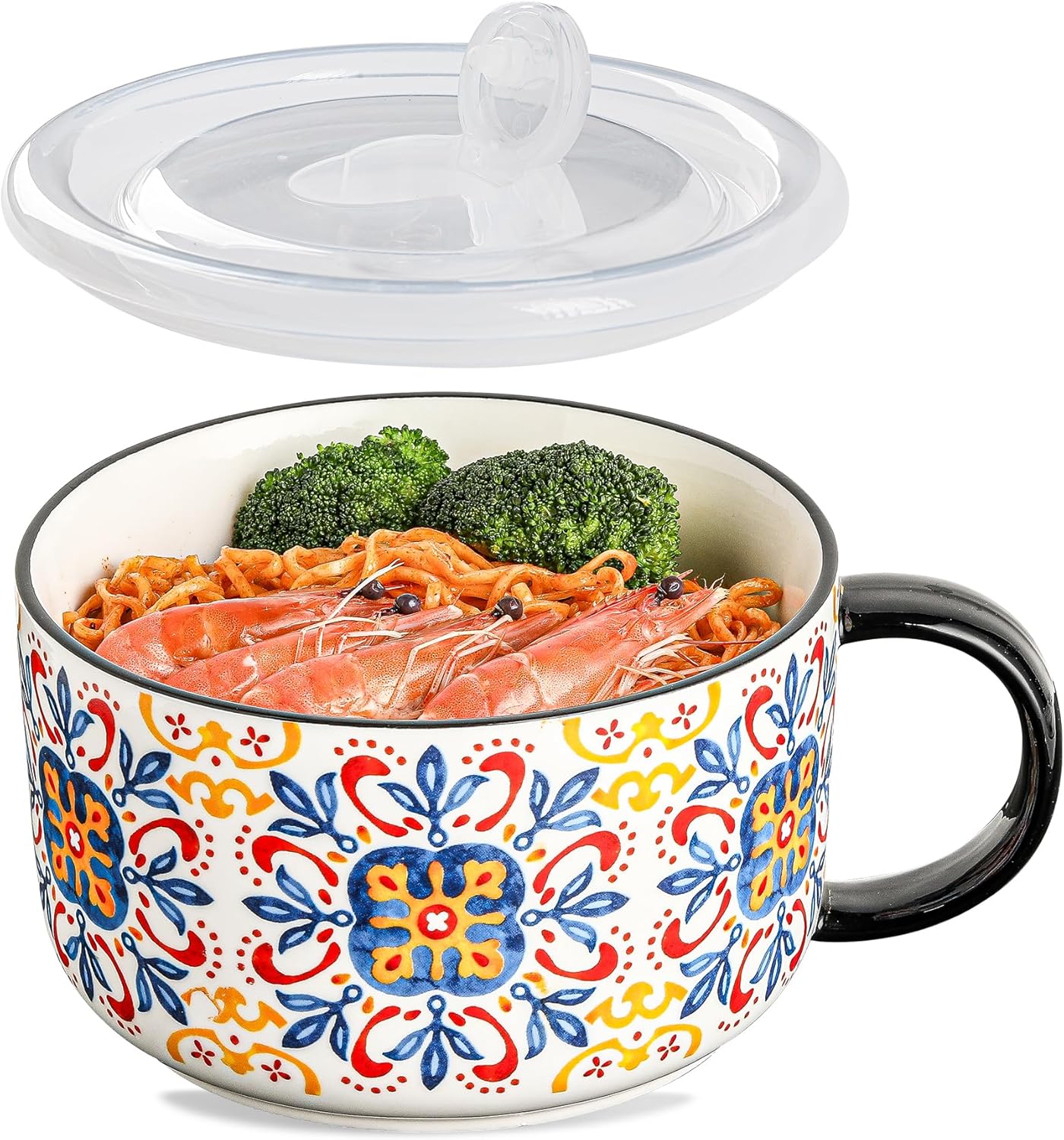 XL Ceramic Ramen Bowl: Microwavable with Lid - Dorm Essential