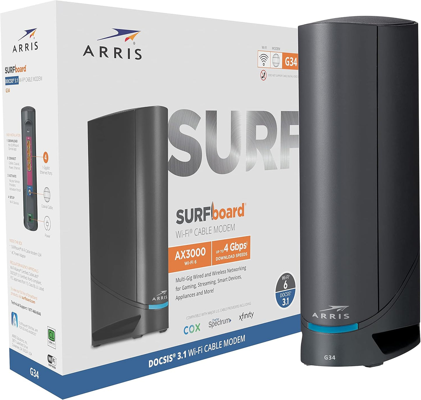 ARRIS Surfboard G34 DOCSIS 3.1 Modem & AX3000 Wi-Fi 6 Router