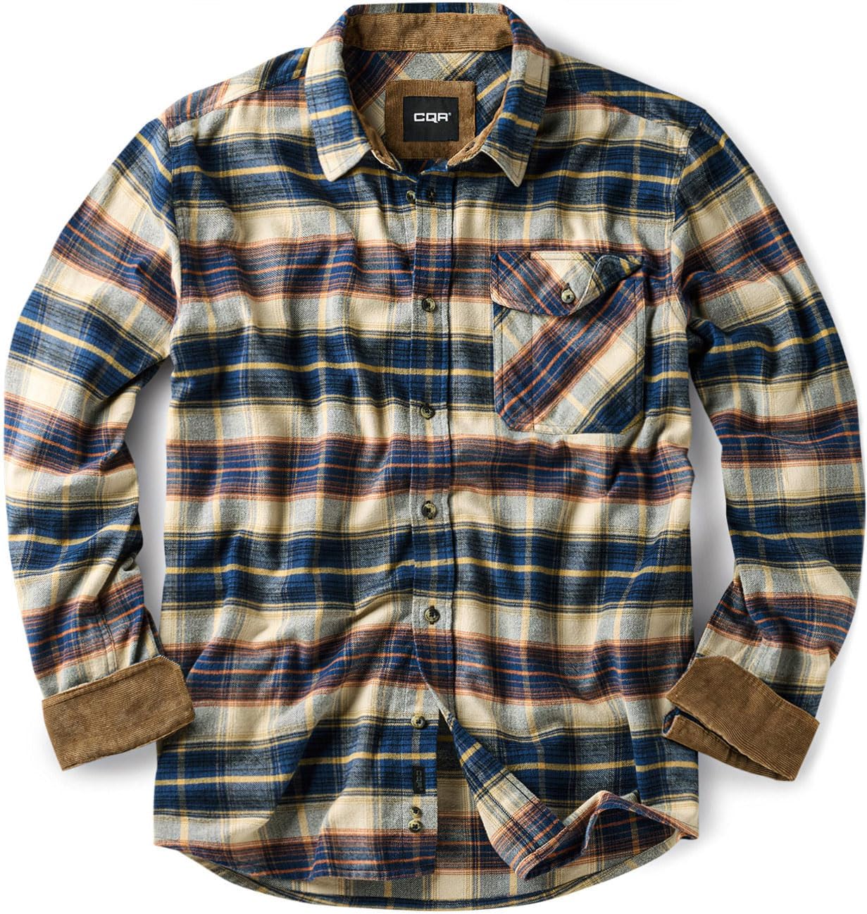 CQR Men's 100% Cotton Flannel Shirt for Casual Outdoor Wear