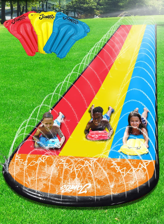 JAMBO Premium Triple Water Slide with Bodyboards for Kids Fun