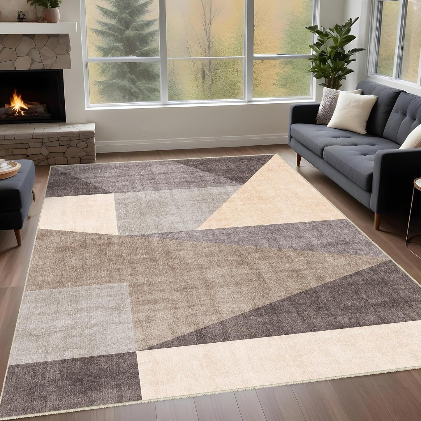 Washable Modern Area Rug: Stylish 5x7 Geometric Design for Home