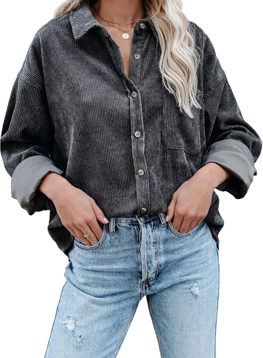Dokotoo Womens Corduroy Button Down Shirt for All Seasons