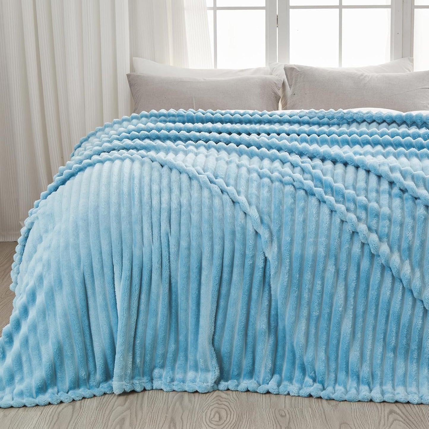 Super Soft King Blanket Blue Premium Silky Flannel Fleece