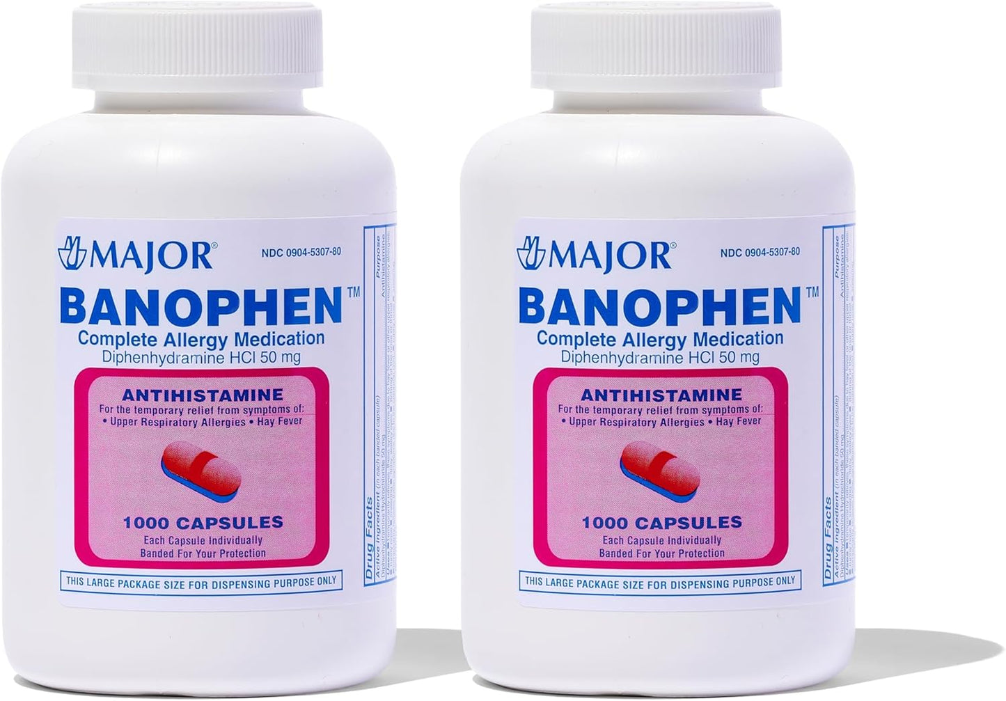 Banophen Diphenhydramine HCI 50 mg Capsules for Allergy Relief