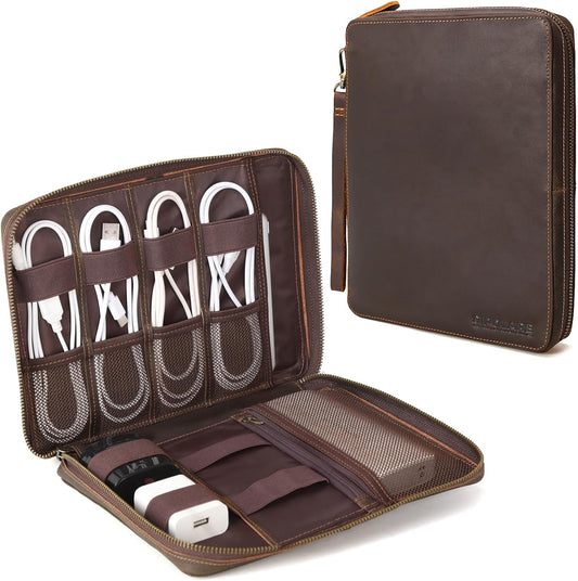 Polare Full Grain Leather Travel Cable Organizer for Electronics