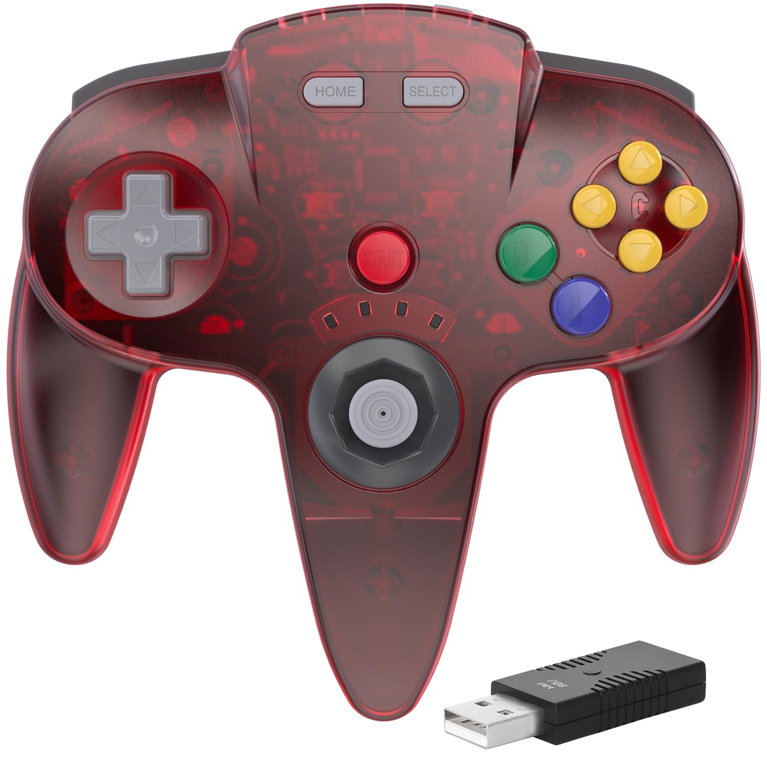 2.4 GHz Wireless N64 Controller for Switch Online - Clear Red