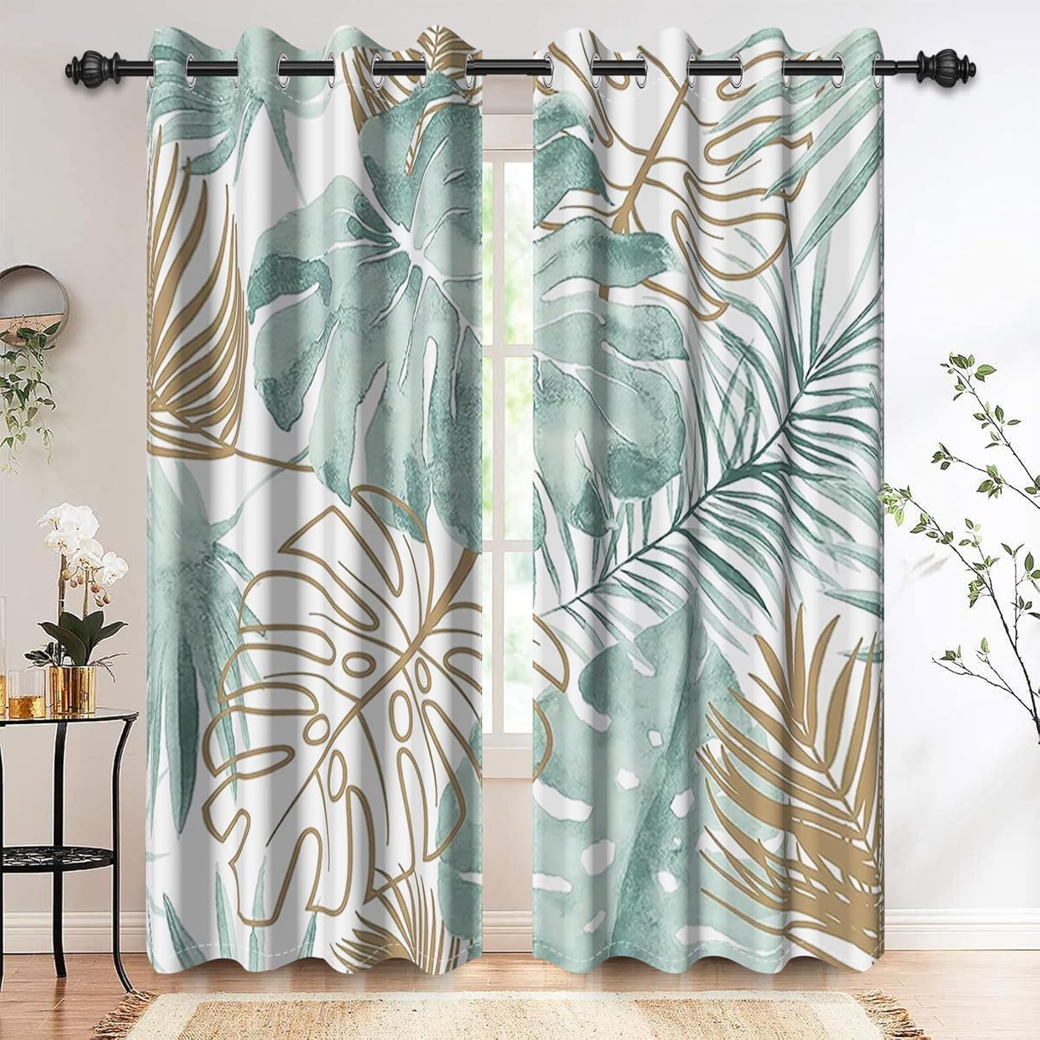 Renaiss Green Palm Blackout Curtains - 2 Panel Set
