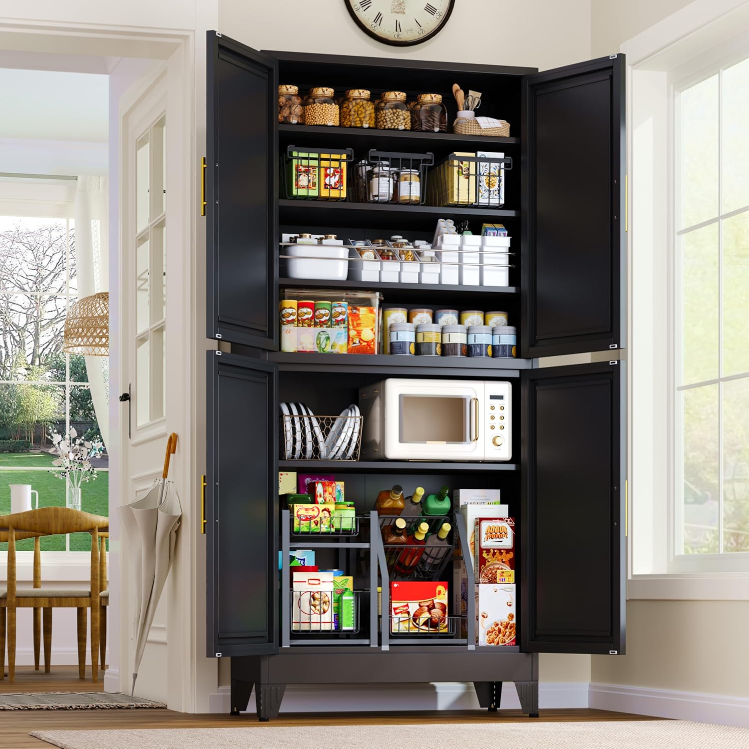 75.2in Tall Metal Pantry Cabinet with 4 Adjustable Shelves
