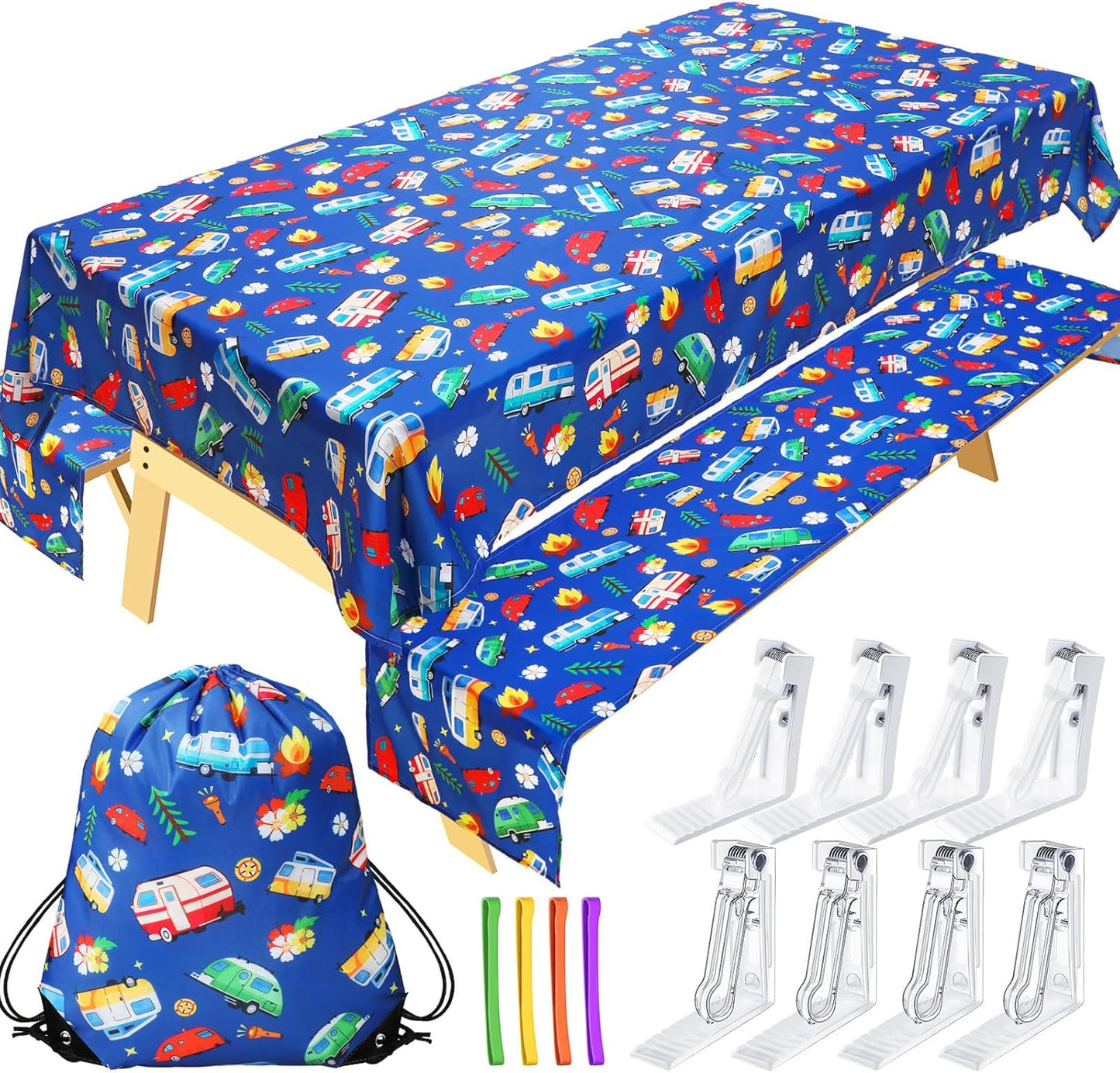 Tudomro Camping Tablecloth Set for 4ft to 7ft Picnic Tables
