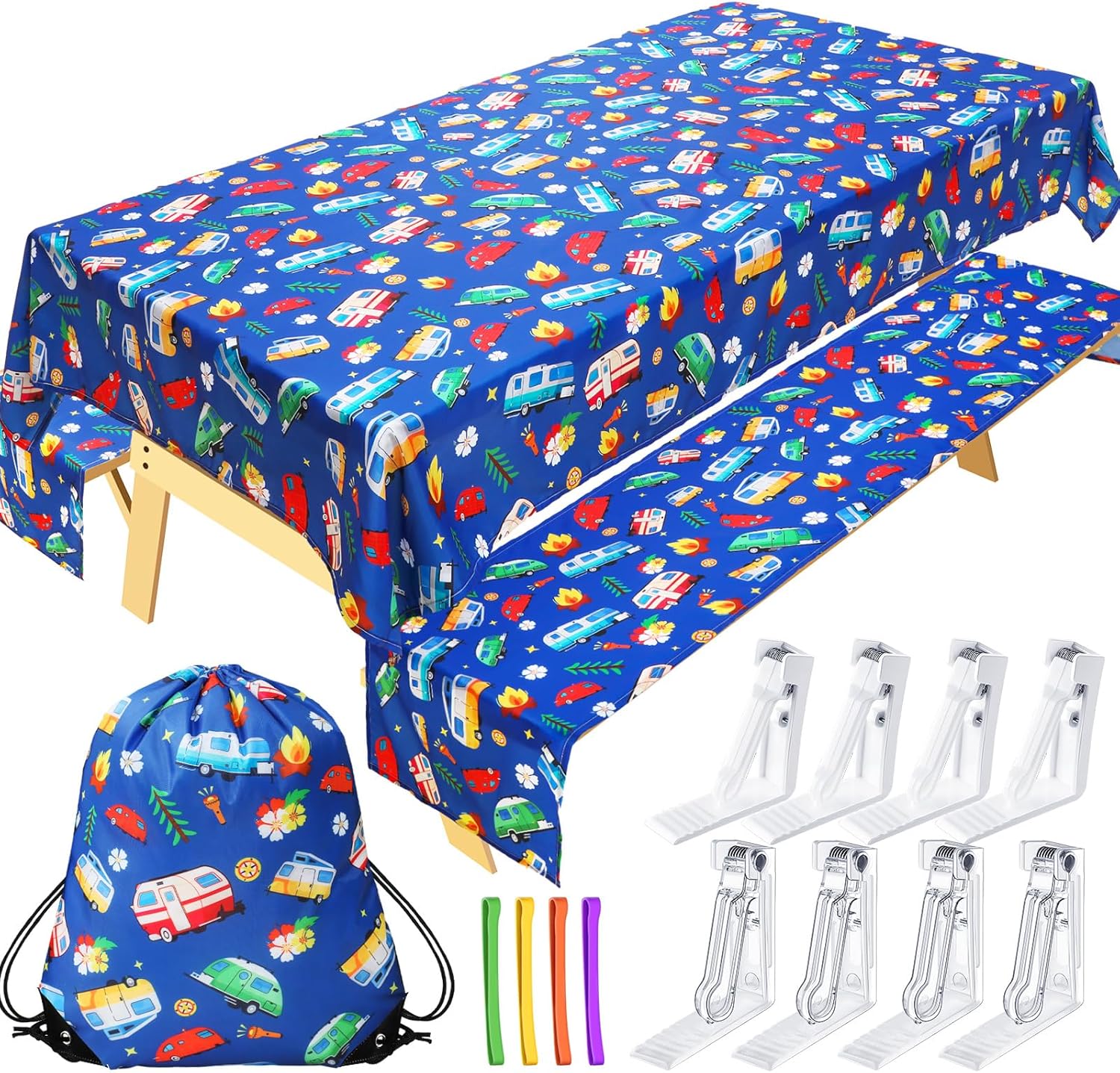 Tudomro Camping Tablecloth Set for 4ft to 7ft Picnic Tables
