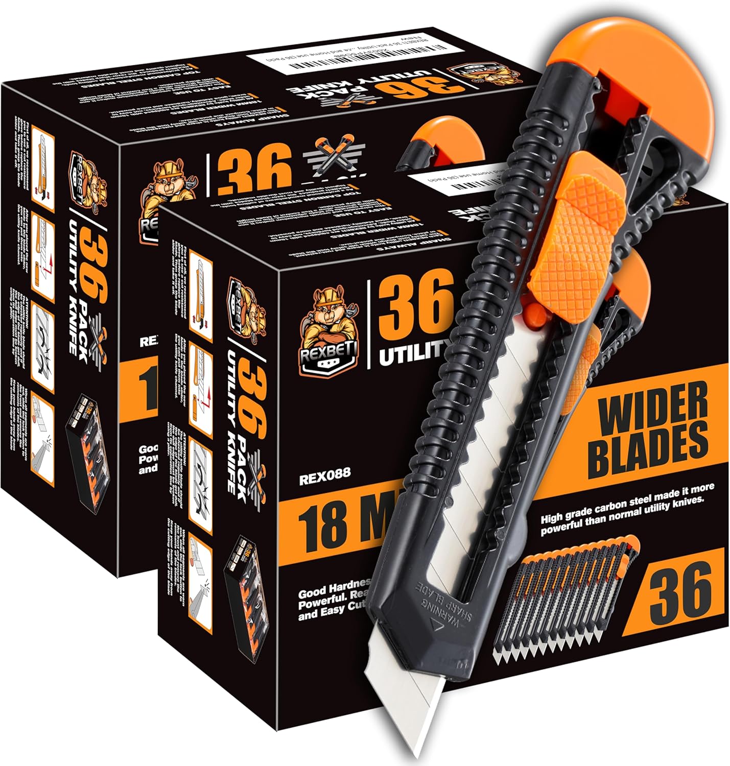 REXBETI Utility Knife with 18mm Blade for Heavy Duty Cutting