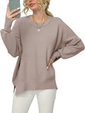 Crewneck Batwing Sleeve Oversized Ribbed Knit Pullover - Cozy Fall