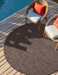 Outdoor Solid Round Area Rug 3ft 3in Light Brown/Ivory - Durable