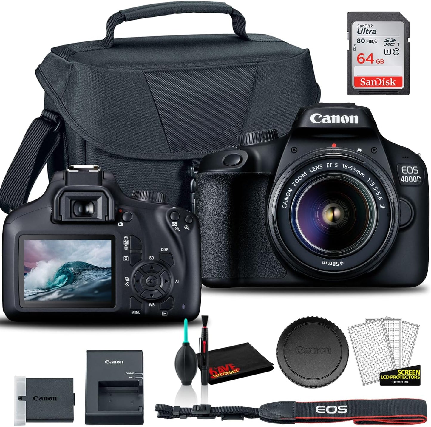 Canon EOS 4000D DSLR Camera Bundle with 18-55mm Lens and More