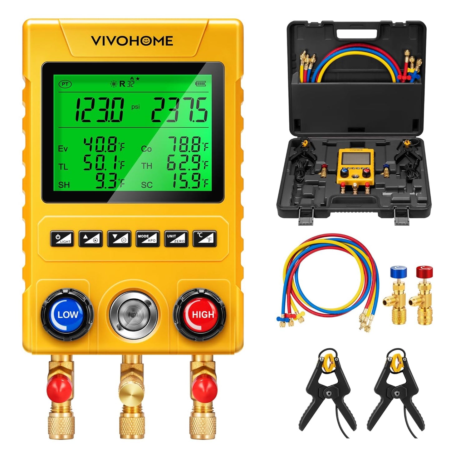 VIVOHOME Digital HVAC Manifold Gauge Set for Refrigerant Testing