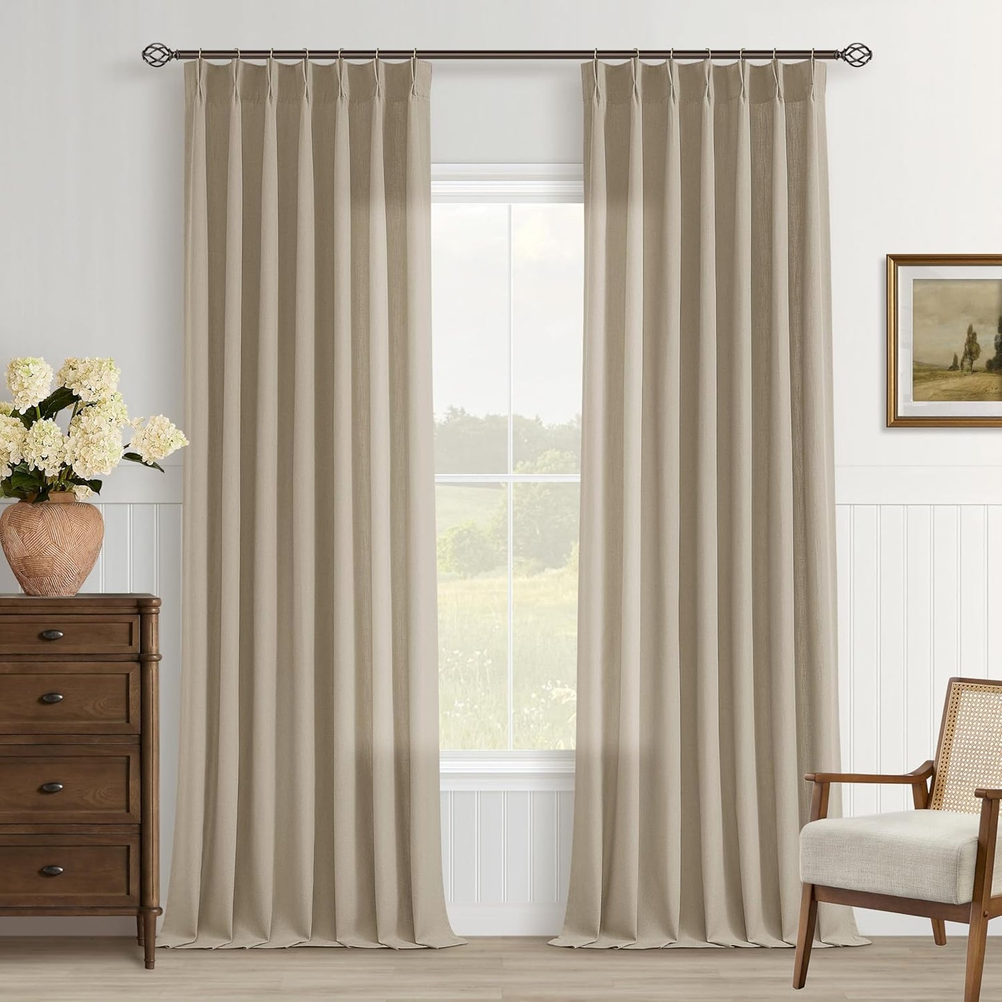 Pinch Pleated Flax Linen Curtains for Living Room & Bedroom