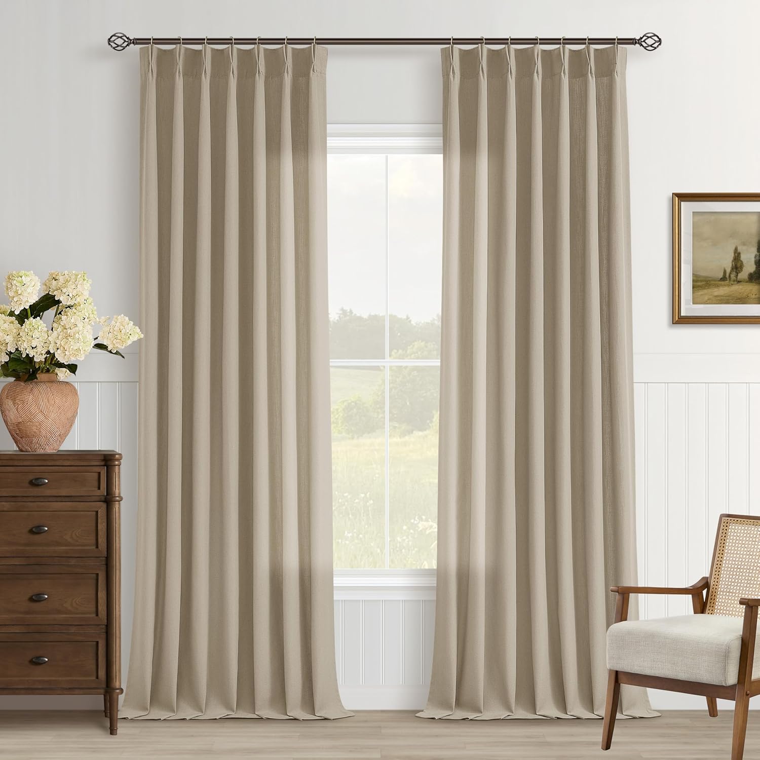 Pinch Pleated Flax Linen Curtains for Living Room & Bedroom