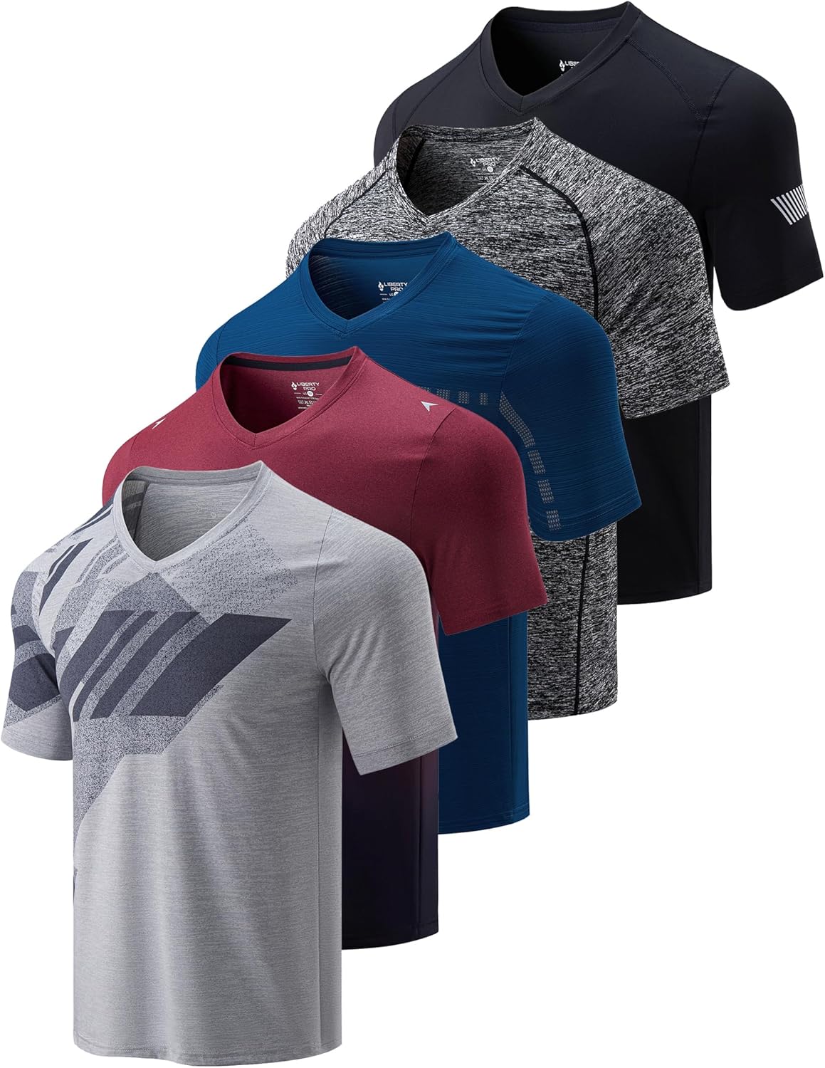 5 Pack Mens V-Neck Dry Fit T-Shirts for Active Workouts