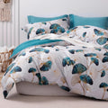 MILDLY 100% Cotton Duvet Cover Set Teal Green Gingko Leaf - Ultra Soft