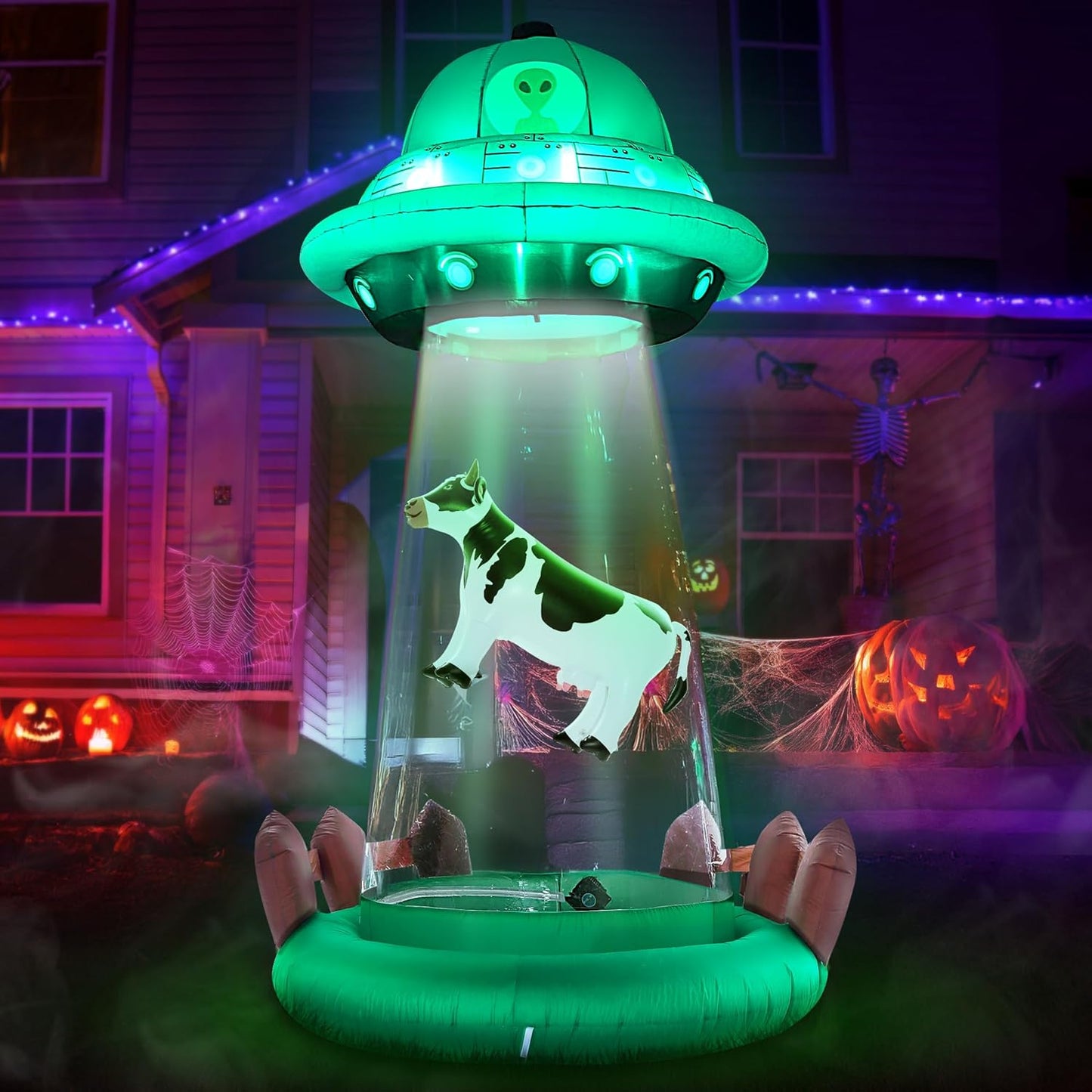 10 FT Halloween Inflatables UFO with Floating Cow for Yard Decor