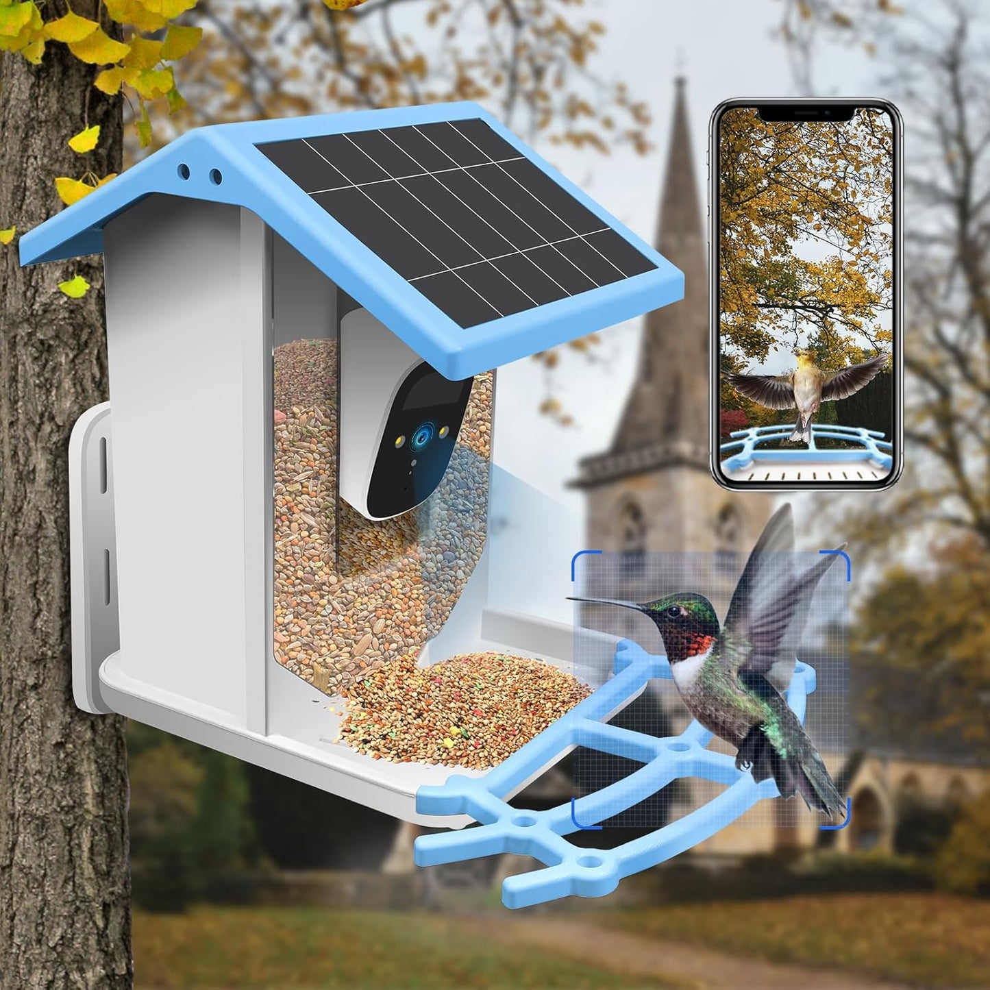 AI Bird Feeder: Identify 11000+ Species, Capture HD Videos - Blue