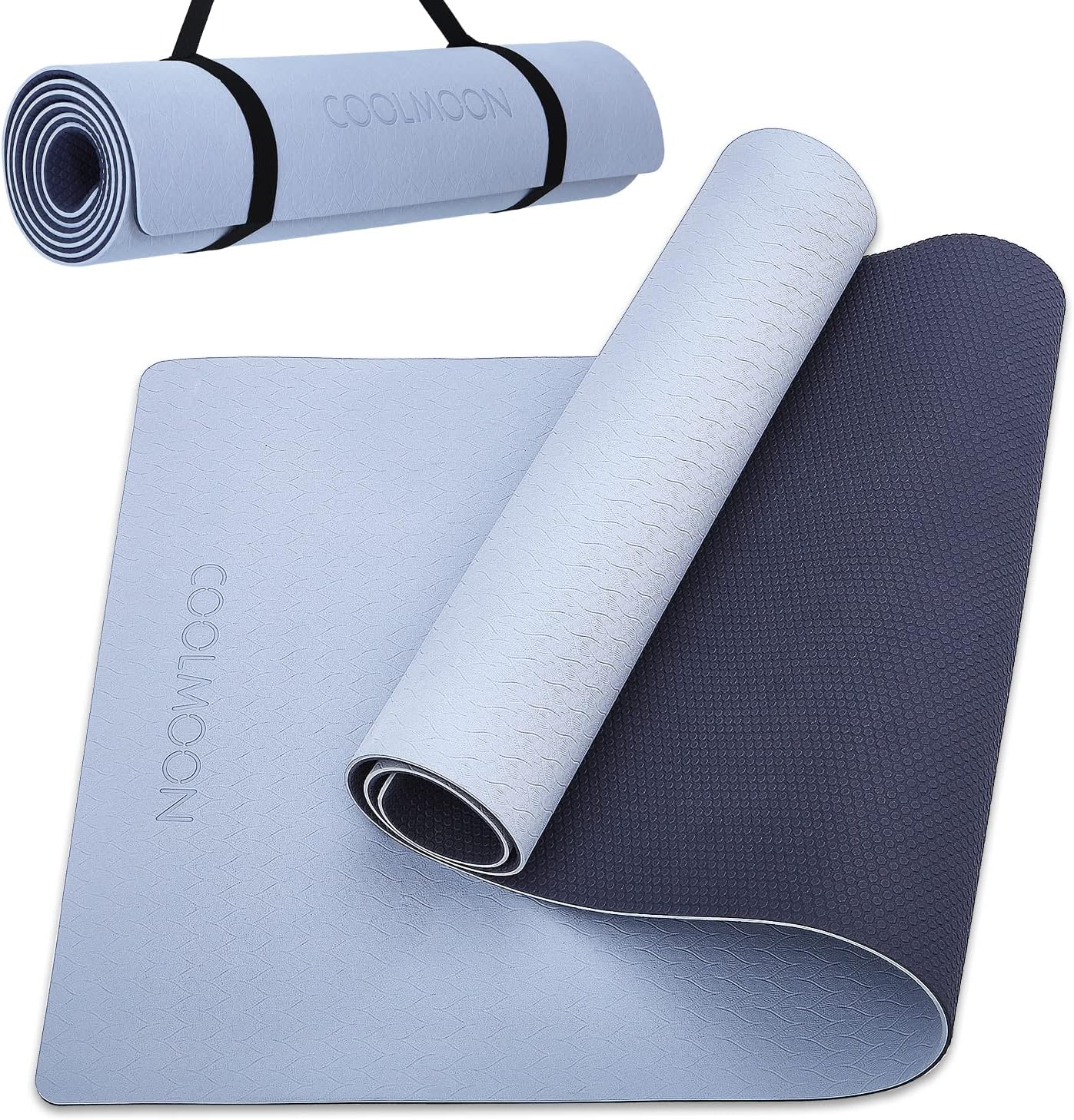 COOLMOON Non-Slip Yoga Mat, 1/4 Thick TPE, 72x24 with Carrying Strap
