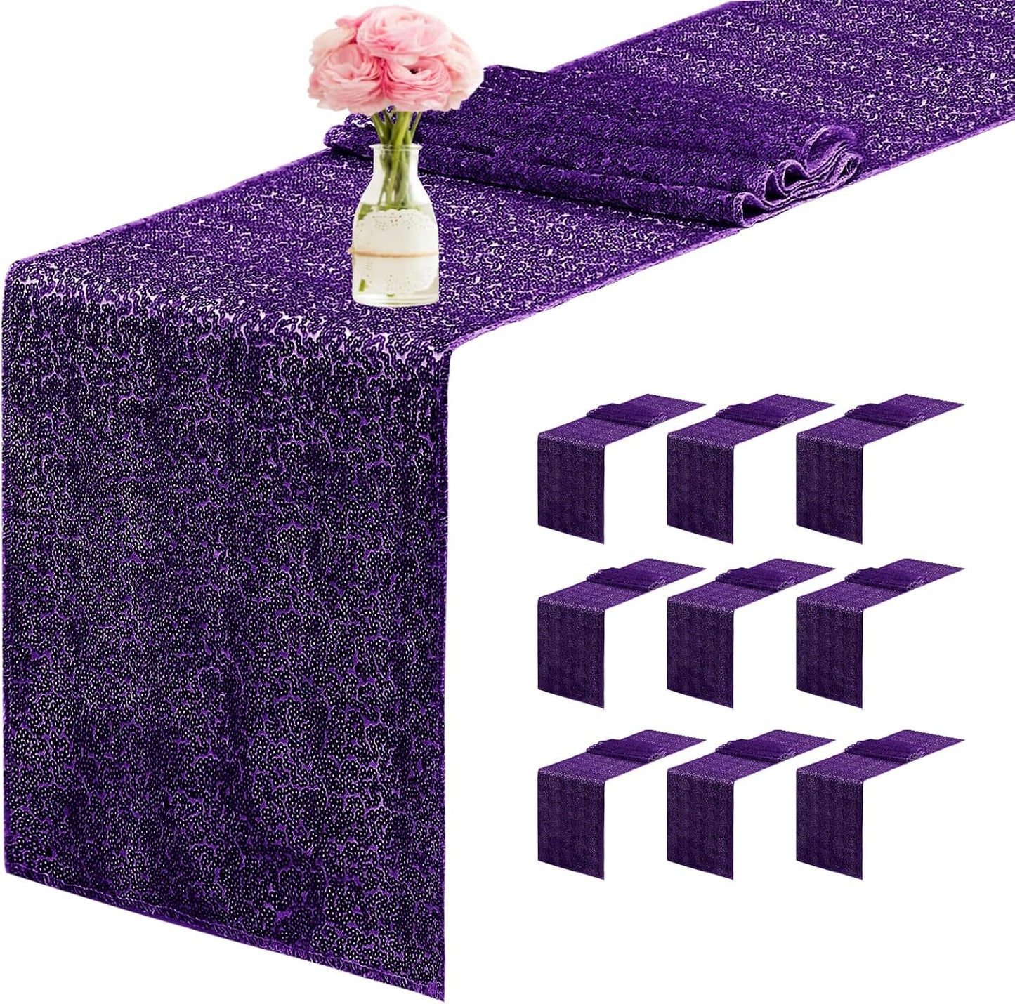 10 Packs 12 x 72 inches Sequin Table Runner for Events