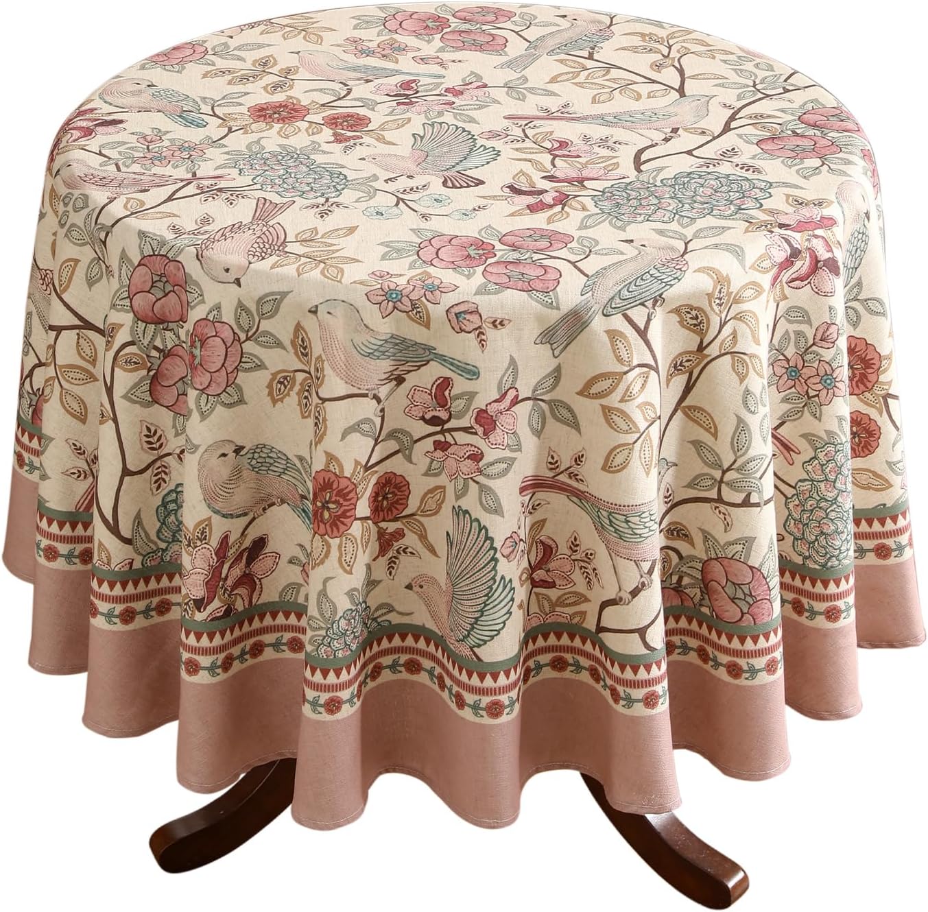 Designer Vintage Round Tablecloth with Birds Pattern for Dining
