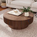 Round Coffee Table with Storage - Modern Walnut Center Table