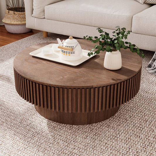 Modern Round Coffee Table with Storage for Small Spaces