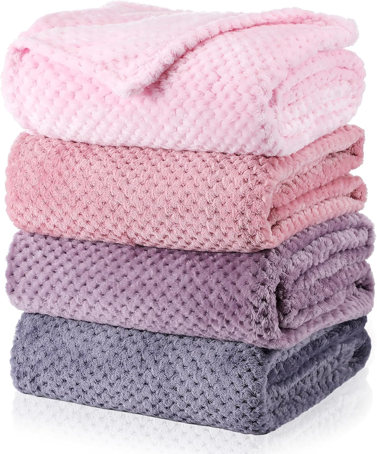4 Pcs Flanne Fleece Throw Blanket Set for Cozy Winter Comfort