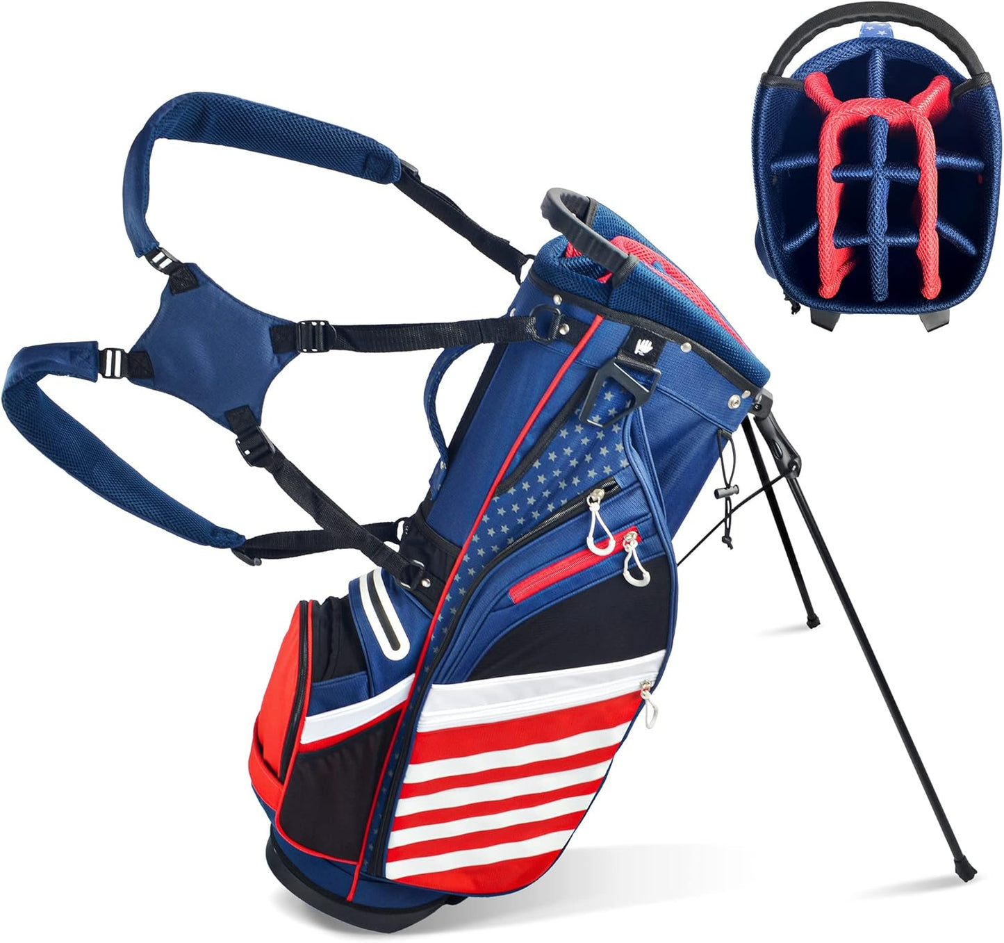 BOBOPRO Lightweight 14-Way Golf Stand Bag - Stars & Stripes Design!