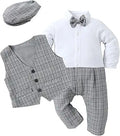 Baby Boy Suit One-Piece Romper with Vest, Beret & Bowtie - Tuxedo