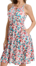 Built in Bra Halter Dress for Women - Flowy Midi Sundress with Pockets