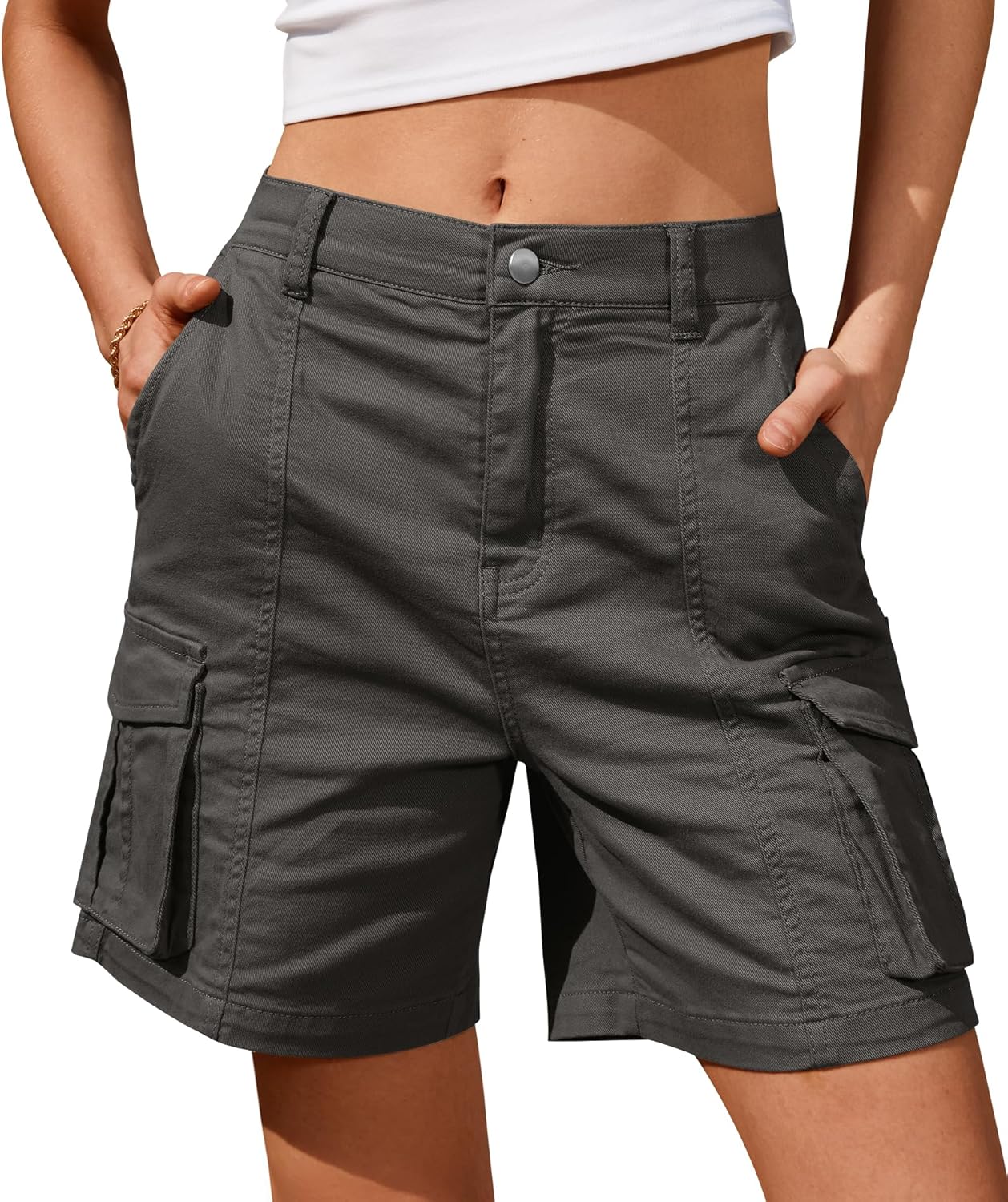 IVIR Bermuda Shorts for Women with 6 Pockets and Elastic Waist