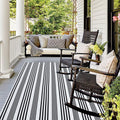 Black and White Striped Outdoor Rug 4 ft x 6 ft - Machine Washable