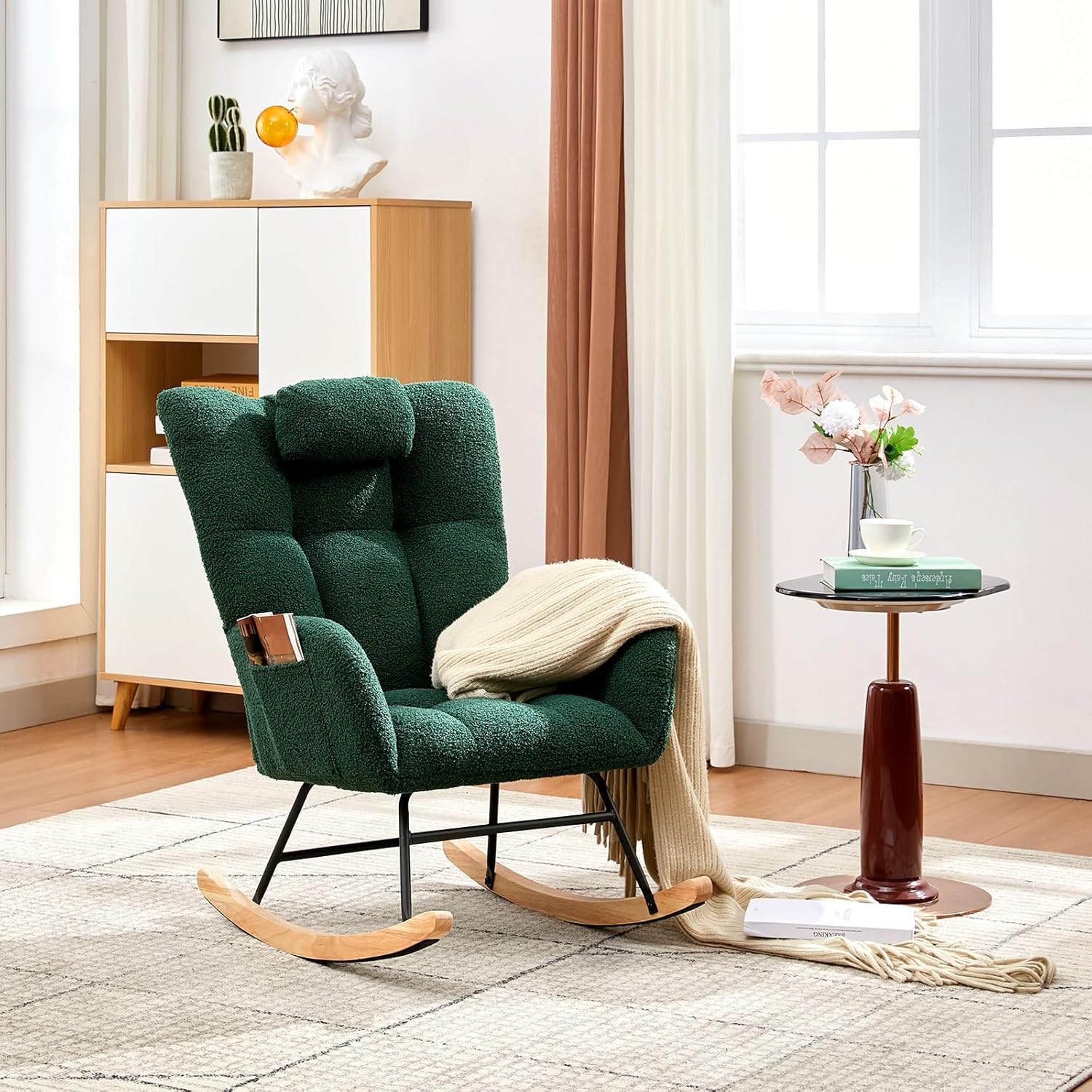 Nursery Rocking Chair with Wood Legs and Padded Seat Comfort